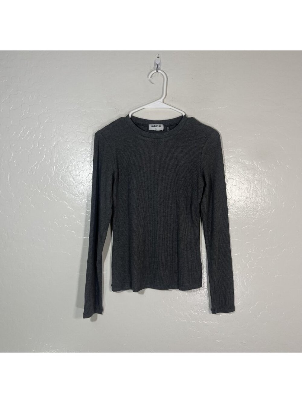 LNA Clothing Shirt Womens Small Gray Ribbed Crew Neck Long Sleeve Stretch Top